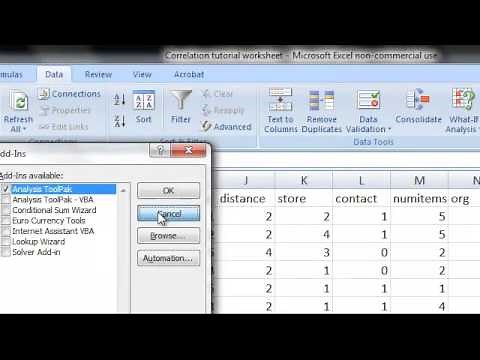 Correlation analysis using Excel
