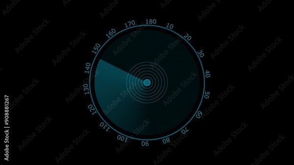 Animation on running navigation radar screen. Signal transmitted radar.4K radar animation.