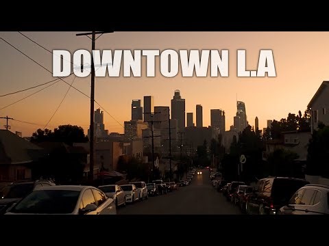 Sunset Time Drive in Downtown Los Angeles | Golden Hour to Night City Lights 4K