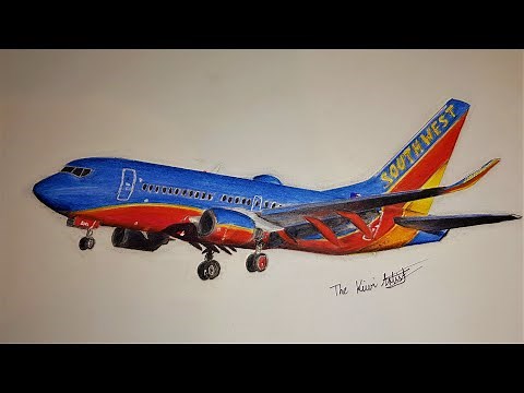 Realistic Plane Drawing -SOUTHWEST 737-700- Drawing Timelapse