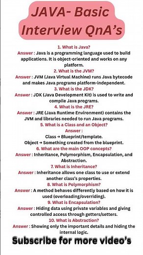 Most Asked Java Interview QnA's Part-1 for freshers and experienced #java #javaprogramming