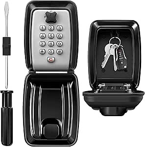 HUANLANG Key Lock Box for Outside Wall Mount 12-Digit Combination Lock Boxs Outdoor Spare Key Hider Waterproof Large Capacity Security Lockbox for Realtors Home Garage Office