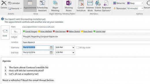 Respond to an email message with a meeting request in Outlook