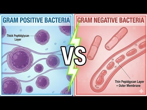 DIFFERENCE BETWEEN GRAM POSITIVE AND GRAM NEGATIVE BACTERIA