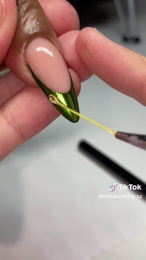 Try this out, Makartt rhinestone glue straight to the brush & then do your 3d design #nailtechworkday #lifeofanailtech #nailtechlife #workwithme #nailhacks #naildesignideas #naildesign #3dnailart #3dnails #greennails #chromenails #chromenailart #almondnails #almondnailshape #nailbrush #nailartbrush #aznails #aznailtech #buckeyenails #goodyearnails #beginnernailart #summernails #beginnernailtechfriendly