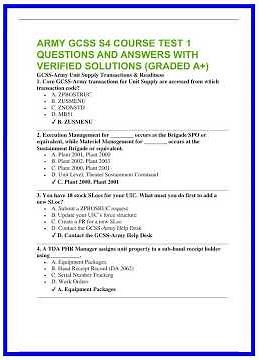 ARMY GCSS S4 COURSE TEST 1 QUESTIONS AND ANSWERS WITH VERIFIED SOLUTIONS GRADED A 636x882