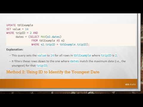 Update Query in SQL: How to Find the Youngest Date and Update a Value in MS Access