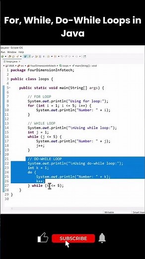 Loops in Java Explained with Examples | For, While, Do-While | Eclipse Tutorial for Beginners