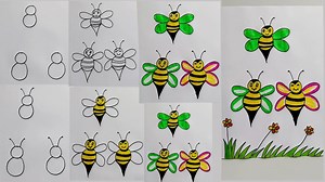 5.1K views · 233 reactions | How to draw honey bee with number 8 for kids | Cute honey bee drawing | Honey bee draw amazing trick for kids | Priyanka creative guru | Facebook