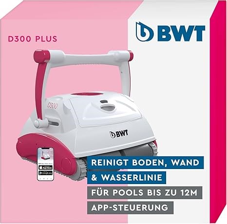 BWT® Poolroboter D300 - Premium Klasse - intelligenter Pool Sauger mit Sensoren für Boden und Wand bis Wasserlinie zur automatisierten Reinigung von Swimmingpool und Aufstellpool