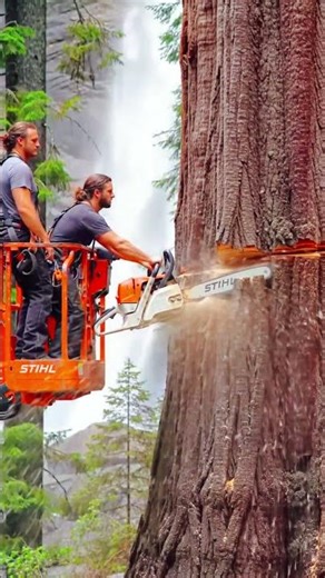 Giant Redwood Tree vs Heavy-Duty Chainsaw! #redwood #forestcutting