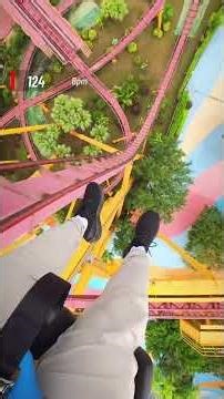 First-person perspective of vertical roller coaster.