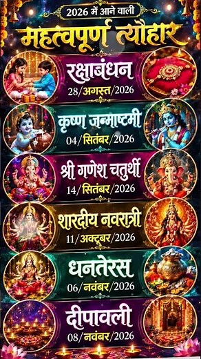 2026 में आने वाले महत्वपूर्ण त्योहार | Festival List 2026 | kab hai rakshabandhan diwali 2026