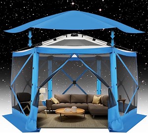 COBIZI 12x12 Pop-up Gazebo Starry Sky Screen Canopy Tent Screen House for Camping, Screen Room with Mosquito Netting, Hub Tent Instant Screened Canopy with Carrying Bag and Ground Stakes, Blue