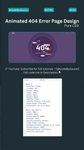 ✨Animated 404 Error Page Design – Pure CSS! 🎭#shorts #webdevelopment #cssanimation #css #404page