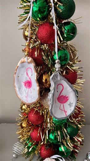 Decoupaged Oyster Shell Flamingo Ornament: Coastal Christmas Decor - Etsy