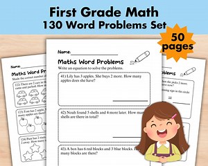 130 1st Grade Math Worksheet Printable, Word Problems, Addition Subtraction, Homeschool First Grade Math Workbook, 1st Grader Worksheet - Etsy