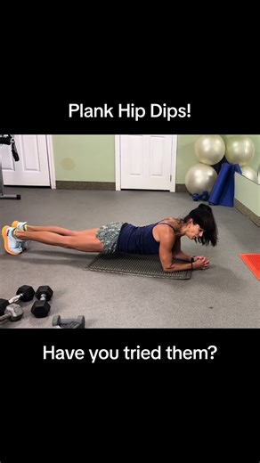 Plank hip dips! Ready to add more challenge to your basic plank? Try hip dips! What is a plank hip dip?‌ It's a core exercise that involves dipping your hips to one side at a time in a forearm plank to target your obliques-the muscles that run along the sides of your abdominals. The plank hip dip strengthens your back, transverse abdominis (your deepest internal abdominal muscle) and obliques, and strains the stabilizer muscles of your shoulders — which is vital to good posture. A plank hip dip 