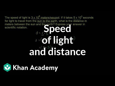 Speed of light and distance from sun (scientific notation word problem) | Pre-Algebra | Khan Academy