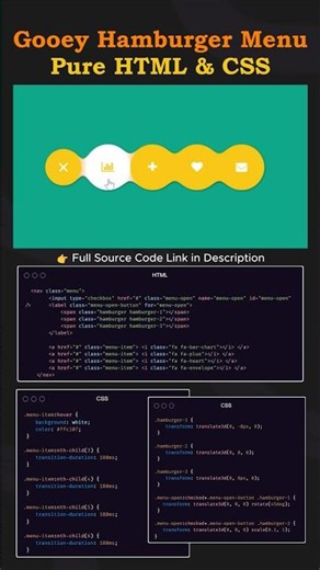 Gooey Hamburger Menu Animation Using Pure HTML & CSS 🔥