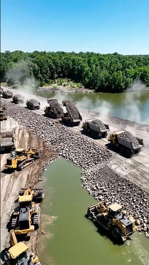 Endless Dump Truck Convoy Building a Giant Water Dam Road