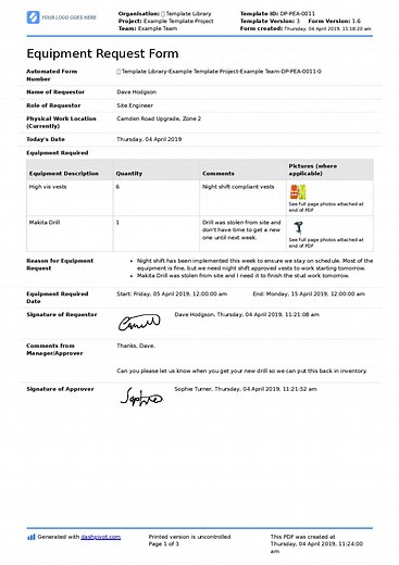 Equipment Request Form Template: Better than Word/Excel