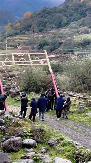 Village Entrance Gate Installation: On-Site Process by Rural Villagers