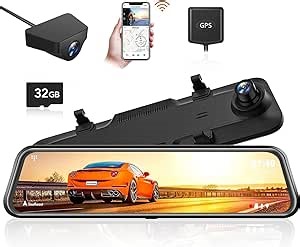WOLFBOX G840H 12'' Mirror Dash Cam with ADAS and BSD, 2.5K Rear View Mirror Camera Front and Rear, 5.8GHz WiFi, Voice Control, Parking Monitor, Included 32GB Card & GPS, Loop Recording
