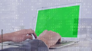 Animation of binary coding over school kids using laptops and studying