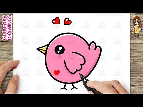 How to Draw a Cute Pink Bird, Easy Step-By-Step Drawing and Coloring for Kids and Toddlers