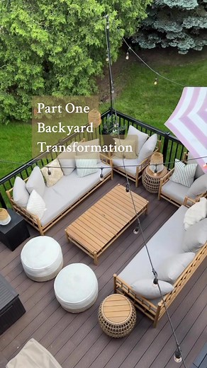 Welcome to part one of our backyard transformation! We had to replace our deck because it was literally rotting through. So we got a composite deck in its place and even added a concrete patio to expand our outdoor living. I wanted to bring this space to life by adding some string lights on the new patio and deck. But I had to get creative. So I did a very simple DIY with the help of @bed bath & beyond I picked out these stylish but sturdy planters and put a string light pole in it. Using quick