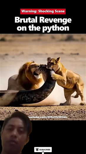 Lions' Revenge !! The End of the Python That Swallowed Their Cub #lion #python #animalshorts