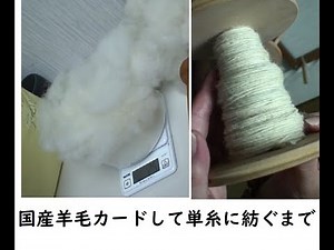 洗った国産羊毛を単糸に紡ぐまでをご紹介。