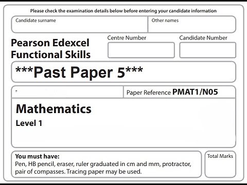 Functional Skills Maths L1 Past Paper 5 Pearson Edexcel