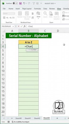 🔠 Excel Alphabet Serial Number Trick | Auto A, B, C... Without Typing 😲 #excel #exceltips