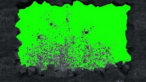 explosion of a concrete wall. concrete wall explodes on green background. 3d animation of a wall explosion. backgroud of a wall explosion with copy space