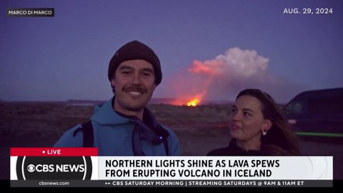 Video shows northern lights shining over erupting Iceland volcano
