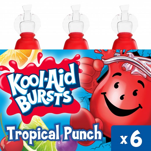 Kool-Aid Bursts Tropical Punch Artificially Flavored Soft Drink, 6 ct Pack, 6.75 fl oz Bottles