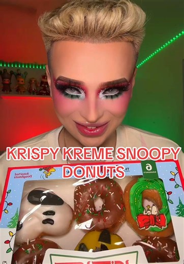 trying the new krispy kreme snoopy peanuts donuts ❤️🎄 that cookies and cream one was so good🤤 #fyp #mukbang #eatingshow #krispykreme #snoopy