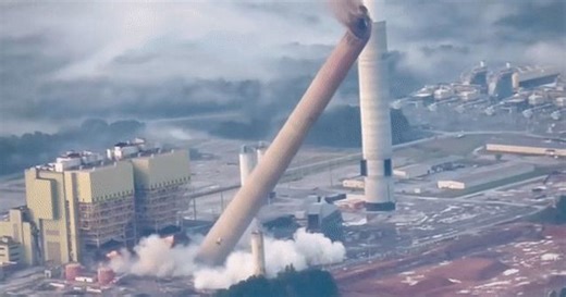 Dramatic Video Shows Power Plant Demolition Seen From Airplane