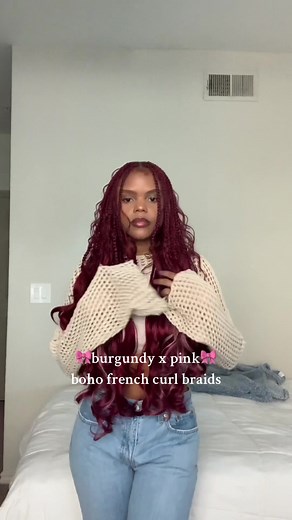 Burgundy and Pink Boho French Curl Braids for a Vibrant Look