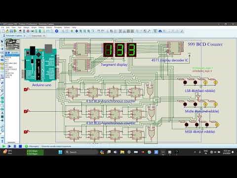 BCD Counter up to 100000 with 7-Segment Display in Proteus