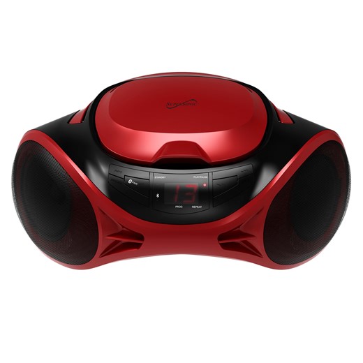 Supersonic 3-Watt-RMS Portable Bluetooth CD Music System with Built-in Speakers, CD Player, AM/FM Radio, and Aux, Dual Power, SC-726BT, Red