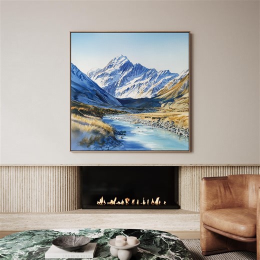 Mount Cook and Hooker Valley, South Island, New Zealand | Watercolor Printable | Square Digital Art - Etsy
