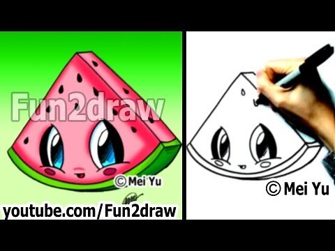 Kawaii Food - How to Draw Food - Watermelon - Popular Cartoon Drawing Video - Fun2draw