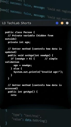 Learn Java ENCAPSULATION in less than a minute | LD TechLab Shorts #programming #codeprep #coding