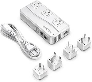 BESTEK Universal Travel Adapter 220V to 110V Voltage Converter with 6A 4-Port USB Charging and UK/AU/US/EU Worldwide Plug Adapter (White)