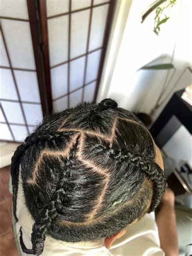 Four Vertical Cornrows with Zigzag Parting Guide