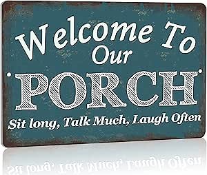 Welcome to Our Porch Signs for Front Porch Decor Farmhouse - Back Door Porch Sign - Modern Rustic Outdoor Hanging Wood Decorations and Accessories for Home