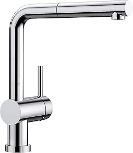 Blanco Linus-S-F, Removable Kitchen Mixer / pre-Window Fitting with Retractable Hose Shower, Ideal for Placing The Sink in Front of The Window, Surface Chrome, high Pressure, 1 Piece, 514023